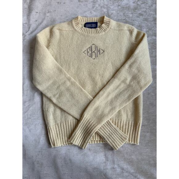 Vintage Lands End Sweater Women’s Sz S,M 100% Pure Wool Yellow monogram EKM - Picture 3 of 13